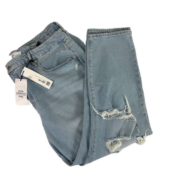 Good American x Zara NEW Classic Slim Distressed High Rise Jeans 20 / 52 NWT - Picture 8 of 8